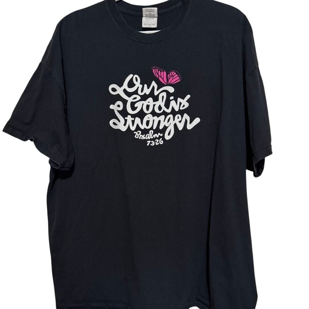 Gildan Ultra Cotton Black 'Our God is Stronger" Short Sleeve T-Shirt Size 2XL